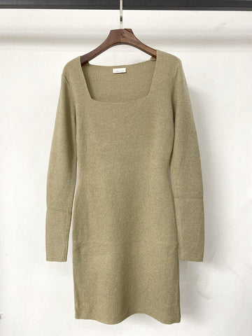 Cotton Blend knitted skirt Square-neck dress
