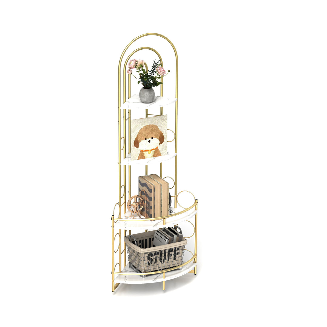 Gold 4-Tier Corner Bookshelf, Plant Stand Stylish Metal Frame
