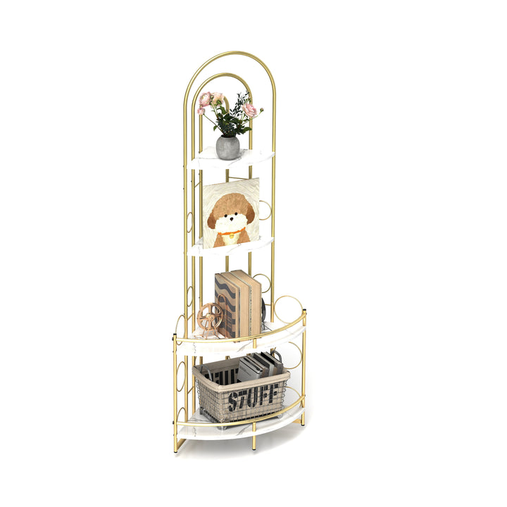 Gold 4-Tier Corner Bookshelf, Plant Stand Stylish Metal Frame