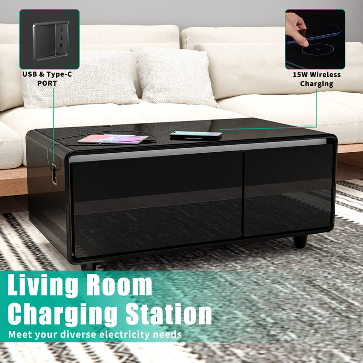 Smart Coffee Table -Built-in Fridge,Speaker, Wireless Charging