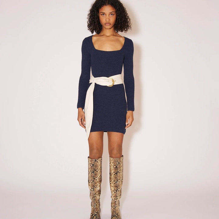 Cotton Blend knitted skirt Square-neck dress
