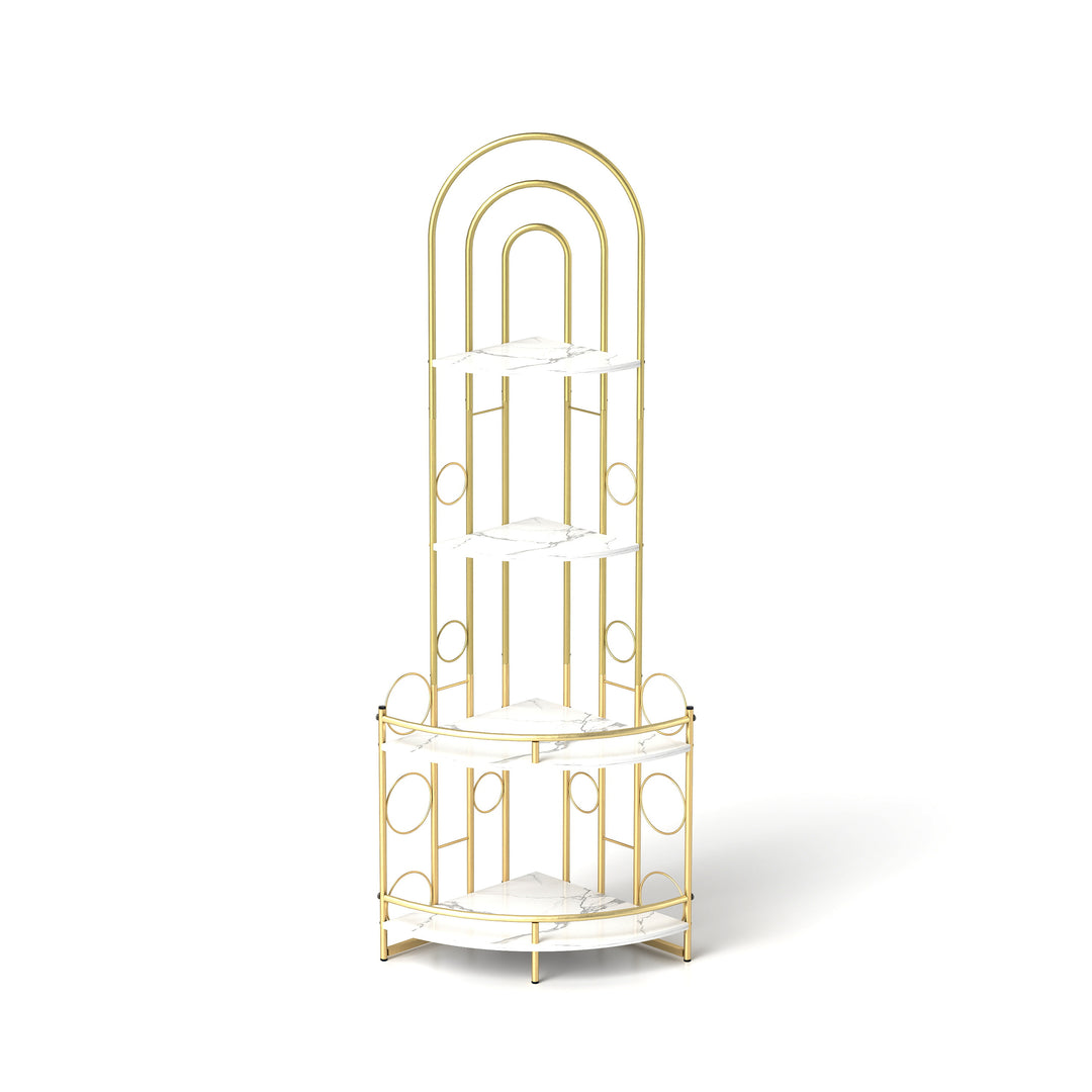 Gold 4-Tier Corner Bookshelf, Plant Stand Stylish Metal Frame