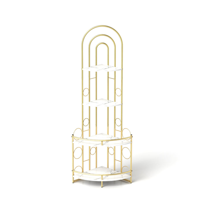 Gold 4-Tier Corner Bookshelf, Plant Stand Stylish Metal Frame