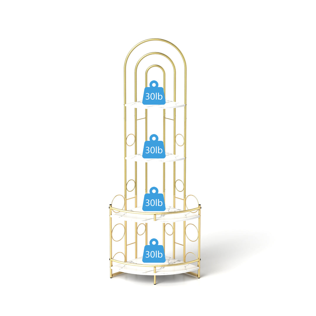 Gold 4-Tier Corner Bookshelf, Plant Stand Stylish Metal Frame