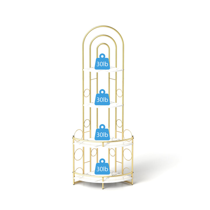 Gold 4-Tier Corner Bookshelf, Plant Stand Stylish Metal Frame