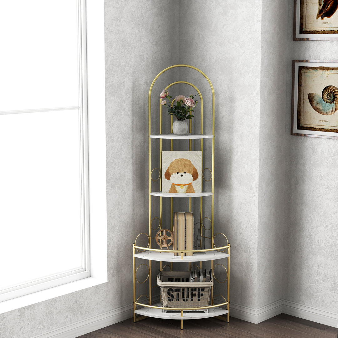 Gold 4-Tier Corner Bookshelf, Plant Stand Stylish Metal Frame