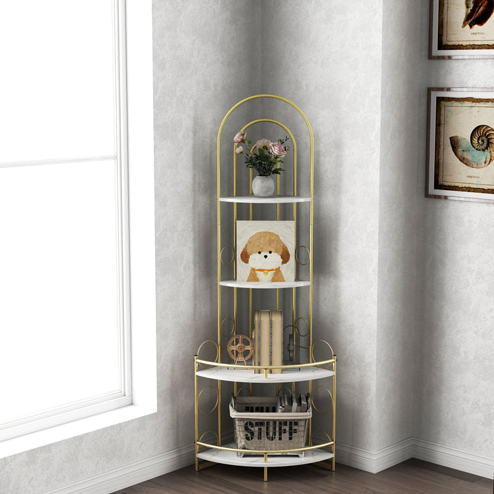 Gold 4-Tier Corner Bookshelf, Plant Stand Stylish Metal Frame