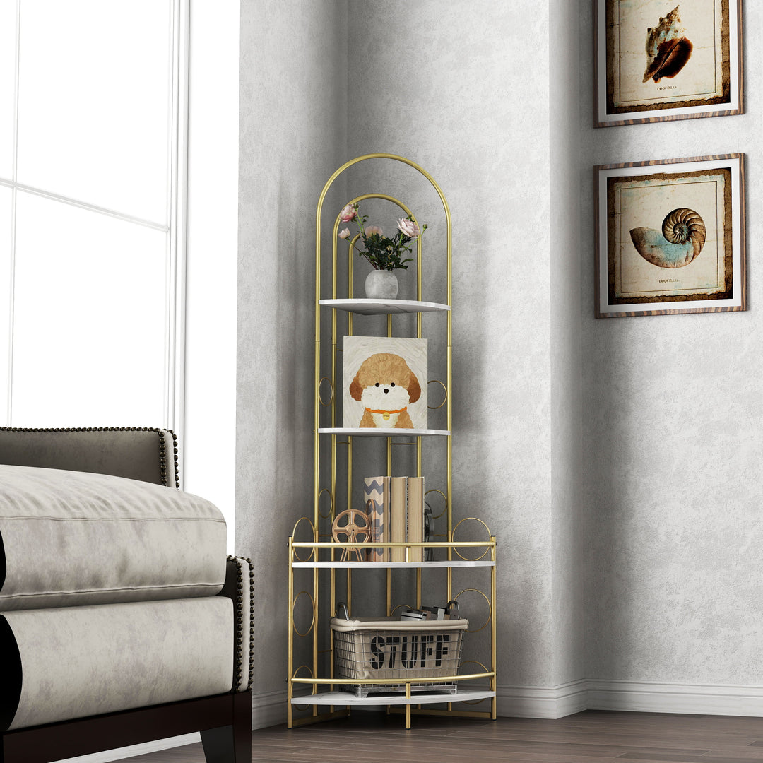 Gold 4-Tier Corner Bookshelf, Plant Stand Stylish Metal Frame