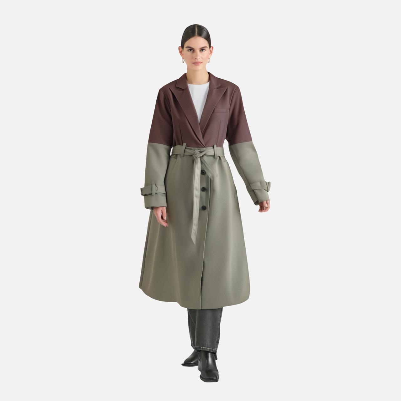 women's lace up waist cinched long jacket coat