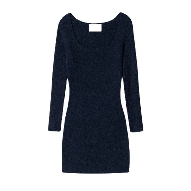 Cotton Blend knitted skirt Square-neck dress
