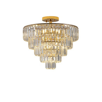 Golden Crystal Chandelier, 5-layer Round Semi-recessed Chandelier Lamp, Large Modern Luxury Chandelier, Suitable For Living Room, Dining Room, Bedroom, Corridor Unavailable Platforms- Temu