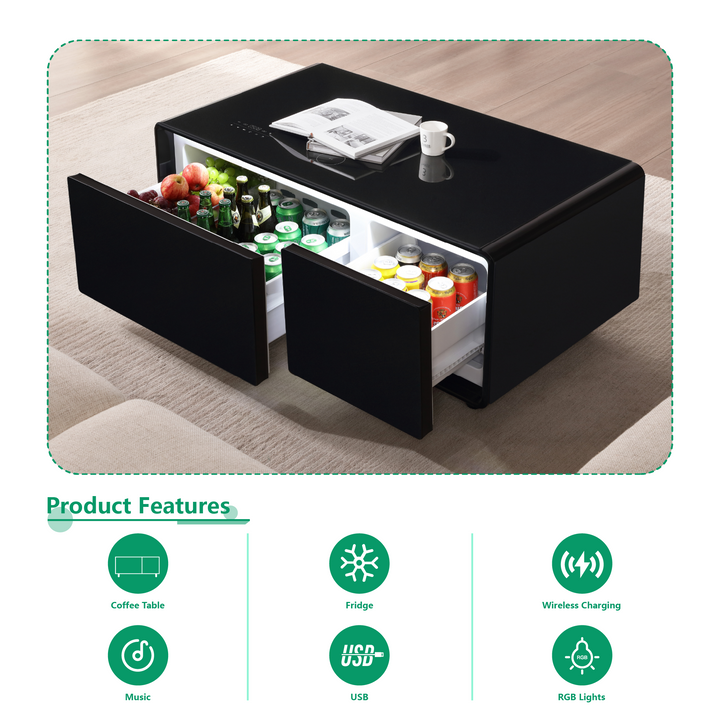 Smart Coffee Table -Built-in Fridge,Speaker, Wireless Charging