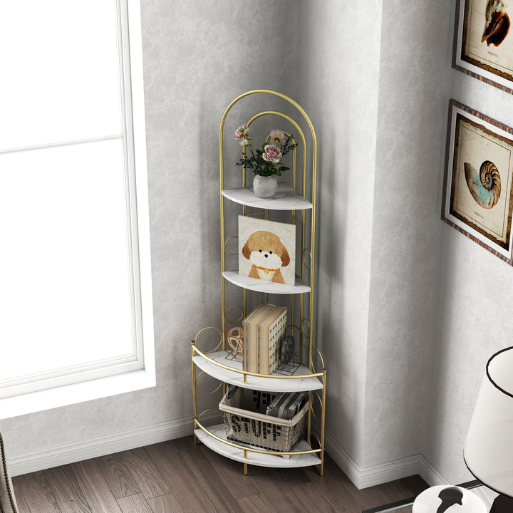 Gold 4-Tier Corner Bookshelf, Plant Stand Stylish Metal Frame