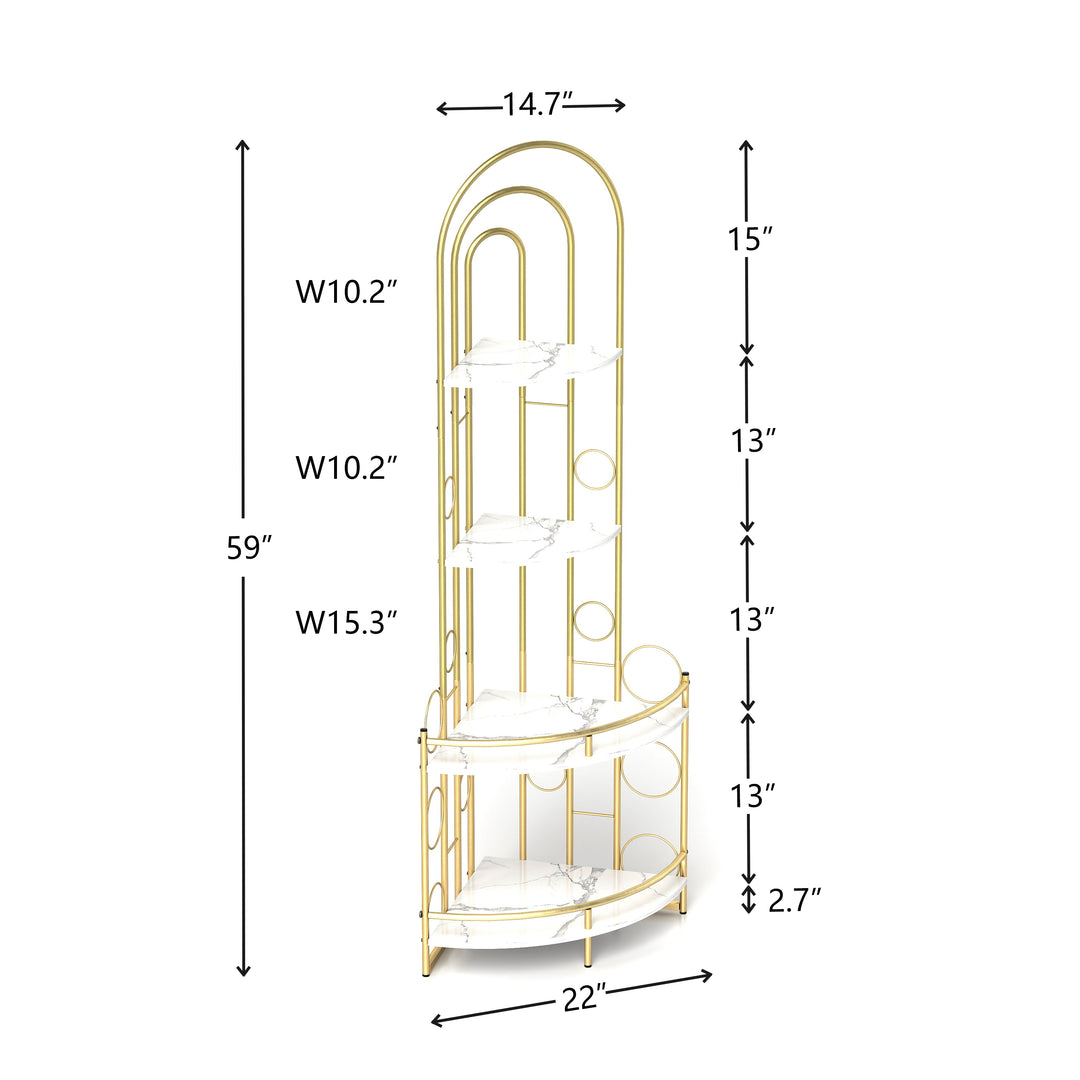 Gold 4-Tier Corner Bookshelf, Plant Stand Stylish Metal Frame