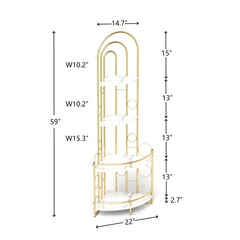 Gold 4-Tier Corner Bookshelf, Modern Style, Plant Stand with Metal Frame