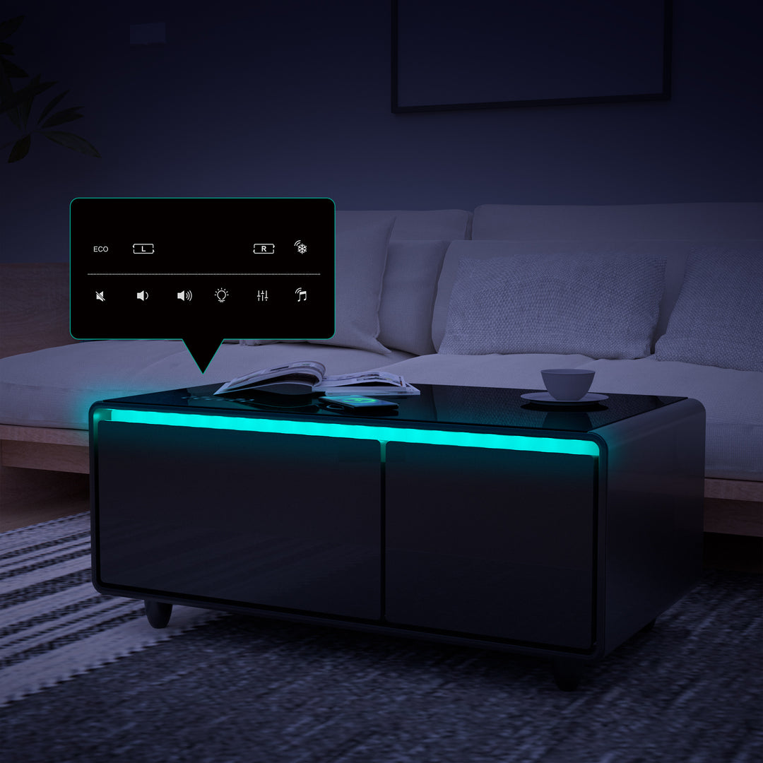Smart Coffee Table -Built-in Fridge,Speaker, Wireless Charging