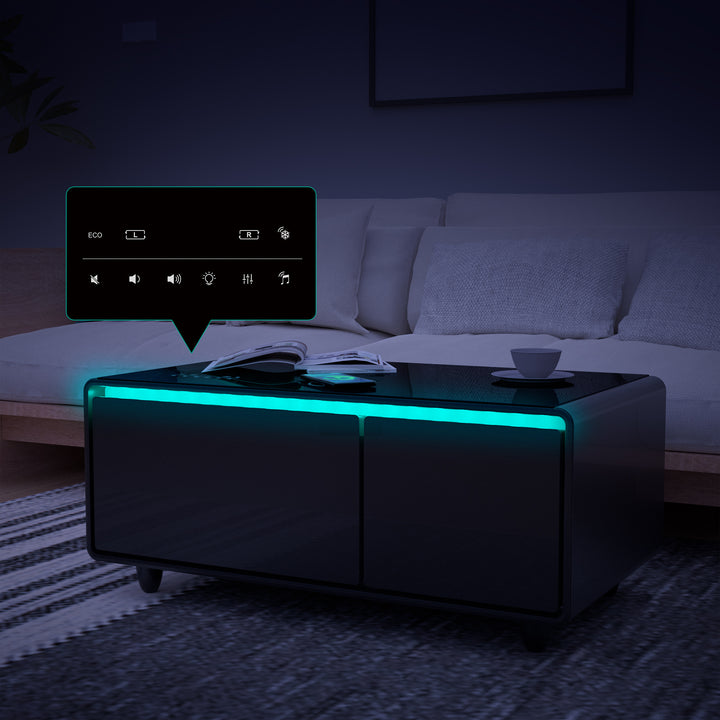 Smart Coffee Table -Built-in Fridge,Speaker, Wireless Charging