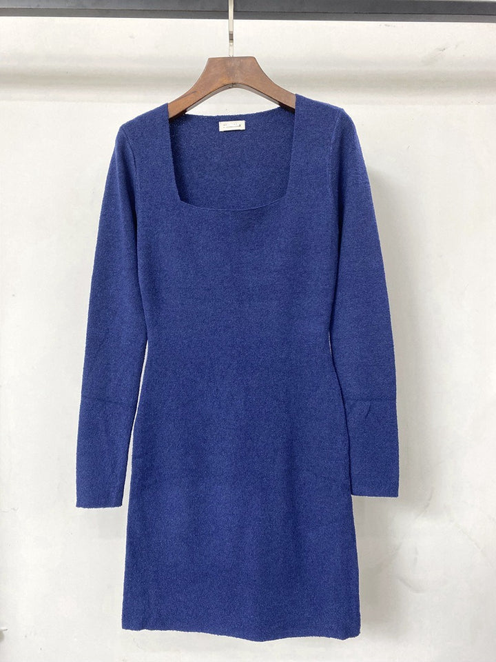 Cotton Blend knitted skirt Square-neck dress