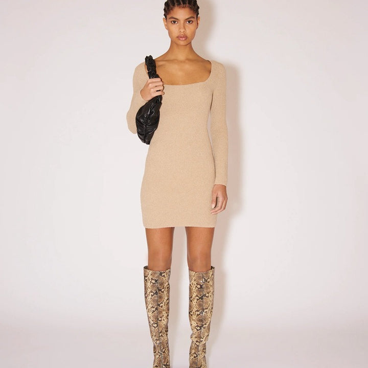 Cotton Blend knitted skirt Square-neck dress
