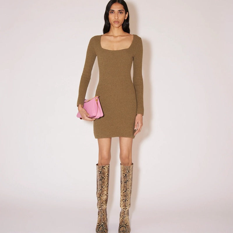 Cotton Blend knitted skirt Square-neck dress