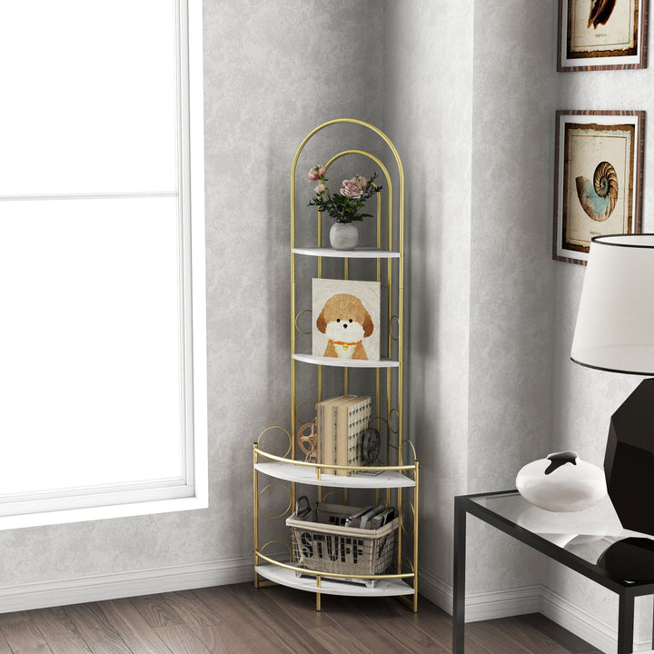 Gold 4-Tier Corner Bookshelf, Plant Stand Stylish Metal Frame