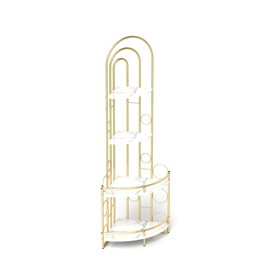 Gold 4-Tier Corner Bookshelf, Plant Stand Stylish Metal Frame