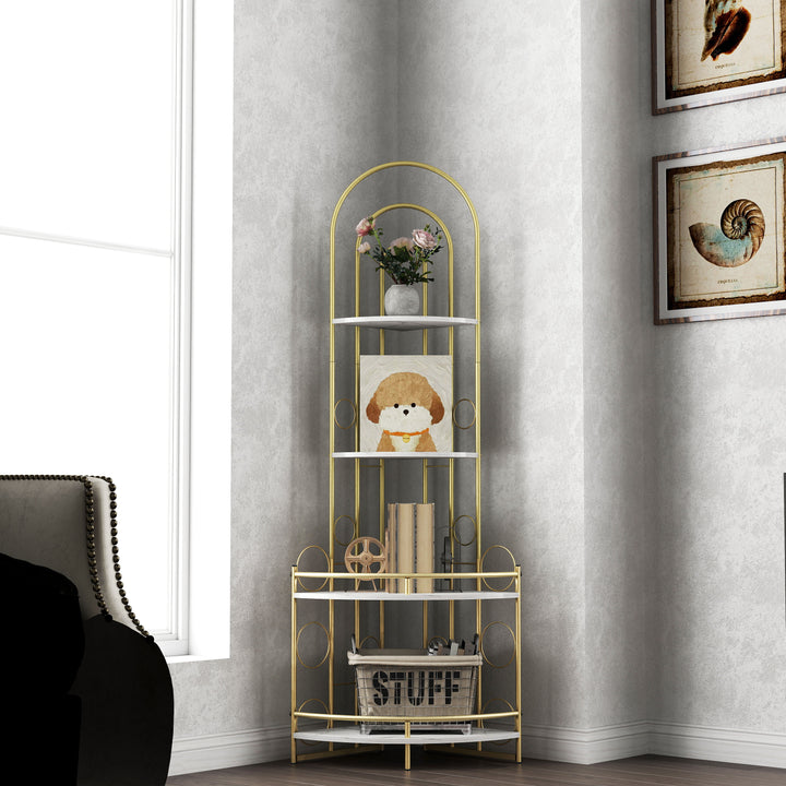 Gold 4-Tier Corner Bookshelf, Plant Stand Stylish Metal Frame