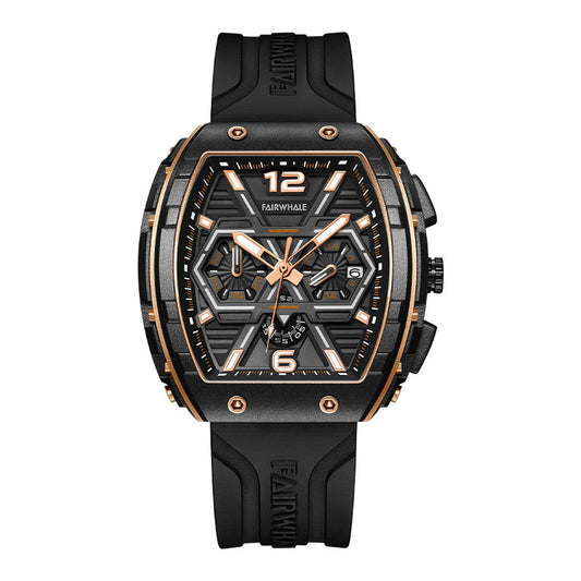 Men's multi-functional three eye shaking quartz wristwatch