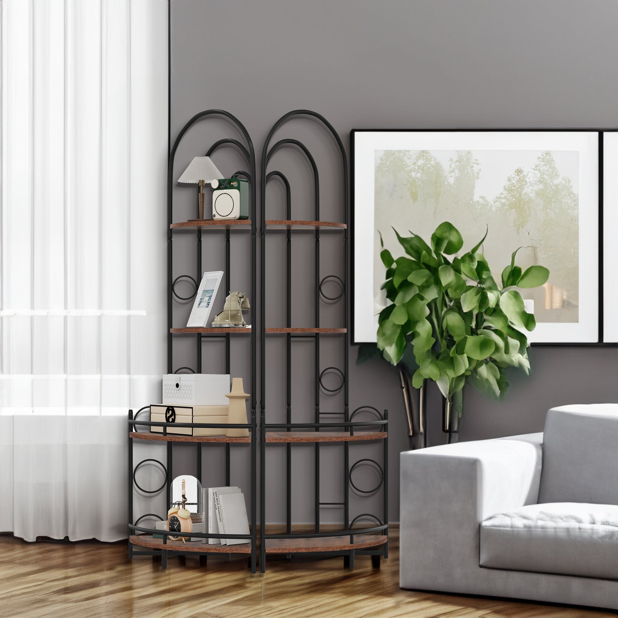 4-Tier Corner Bookshelf, Modern Style, Plant Stand with Metal Frame