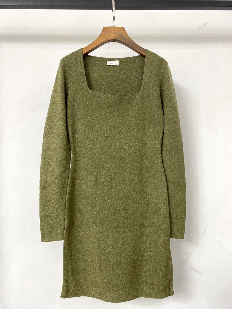 Cotton Blend knitted skirt Square-neck dress