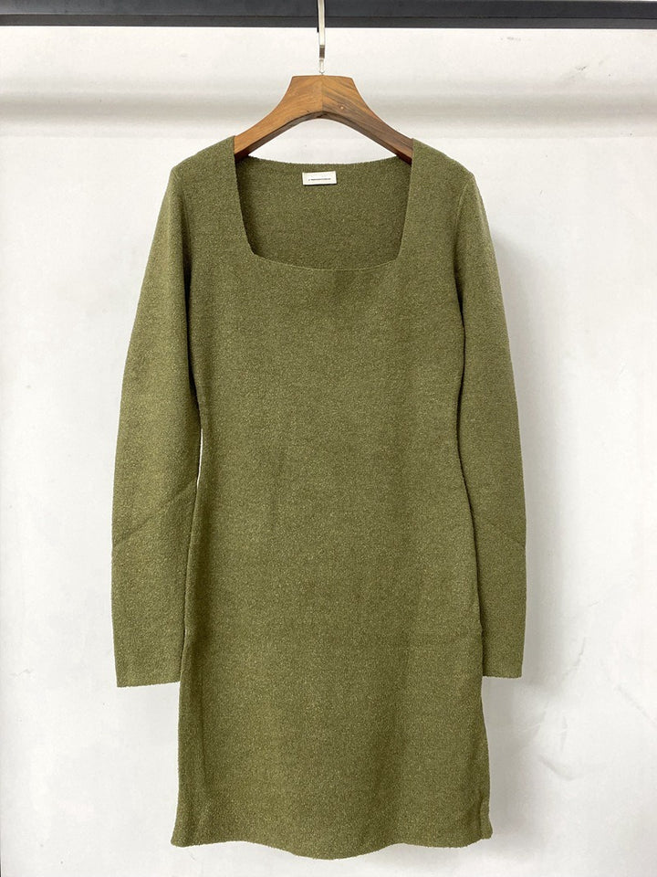 Cotton Blend knitted skirt Square-neck dress
