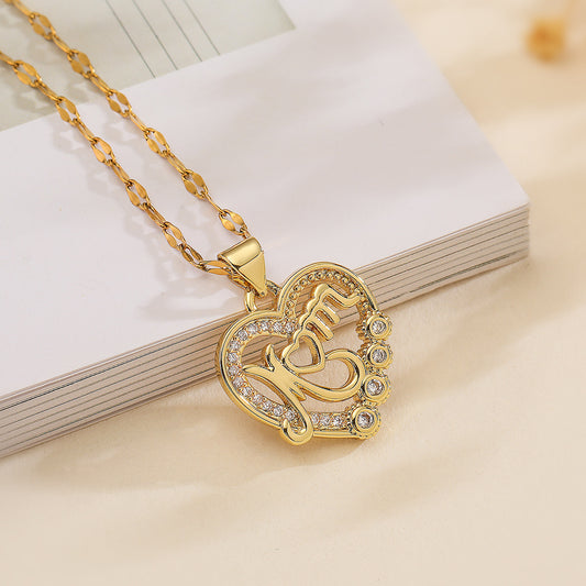 Simple Copper Plating Heart-shaped Zircon Clavicle Pendant