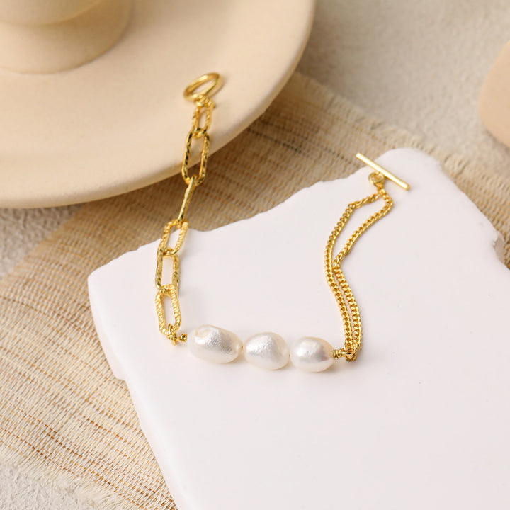 Asymmetry Natural Pearl 925 Silver Bracelet