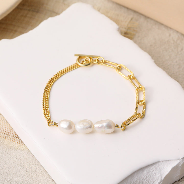 Asymmetry Natural Pearl 925 Silver Bracelet