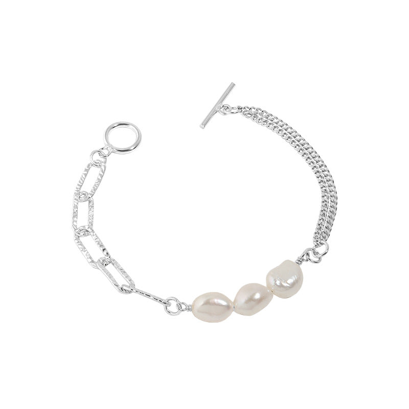 Asymmetry Natural Pearl 925 Silver Bracelet