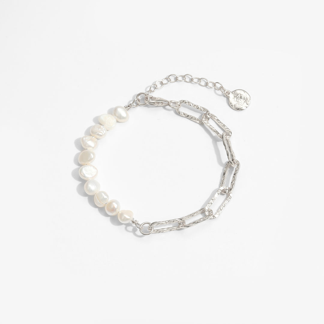 Irregular Hollow Natural Pearl 925 Sterling Bracelet