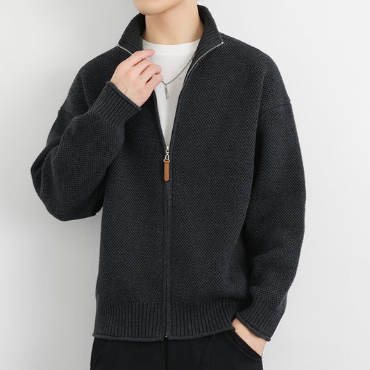 Knitwear Cardigan Zipper Sweater Coat High-end Stand Collar Solid Color Jacket